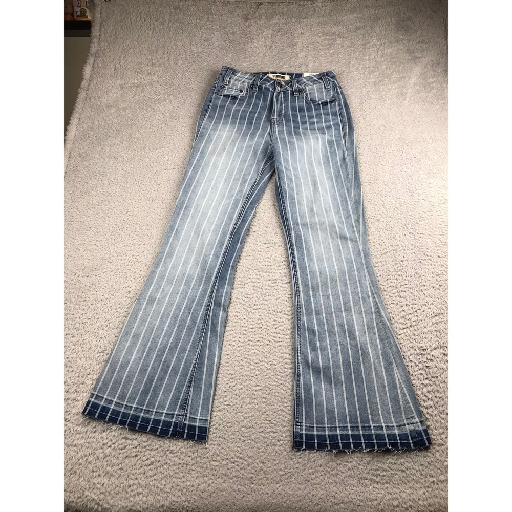 Rock & Roll Cowgirl Trouser Jeans‎ Womens 28 Blue Striped High Rise Flare NWT